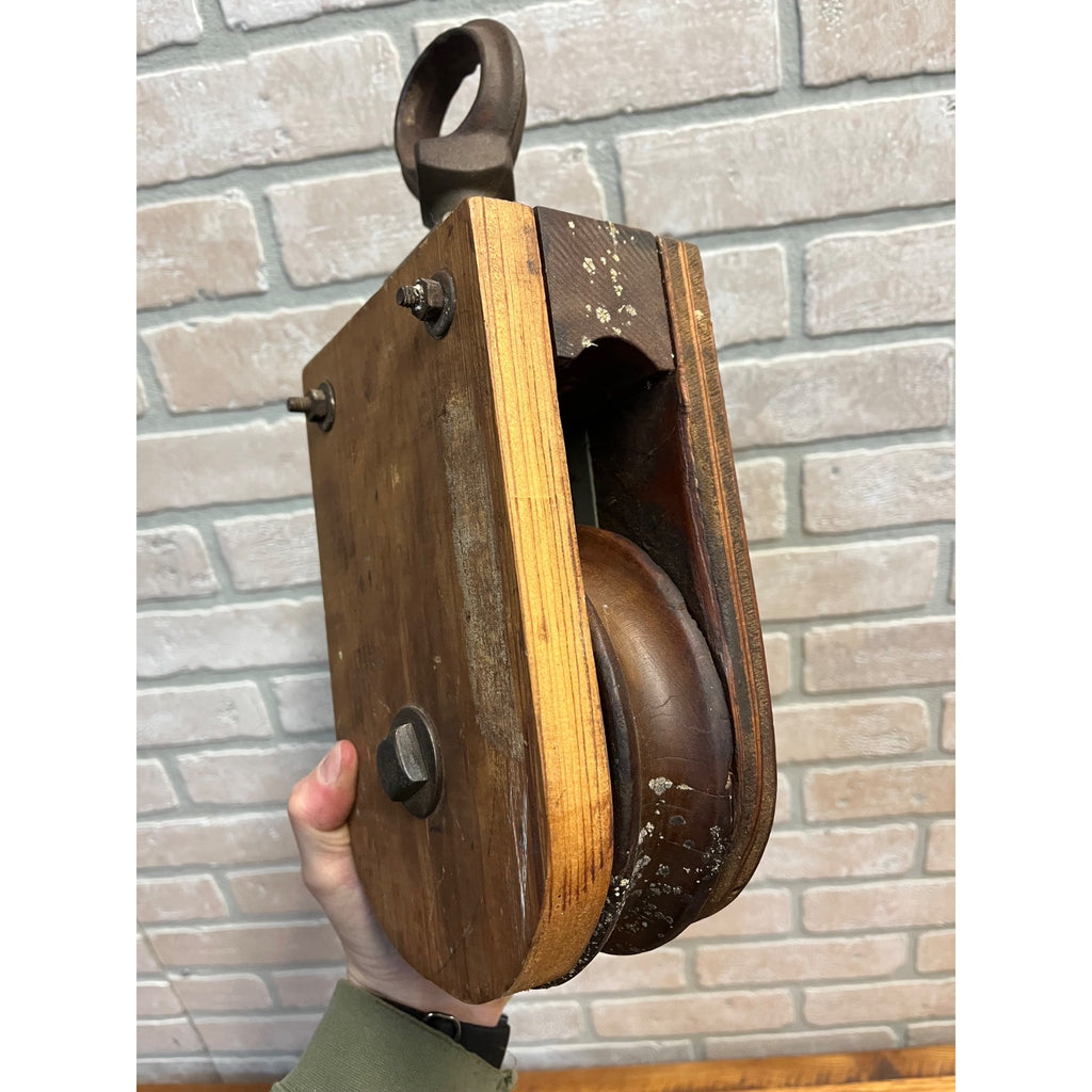 Antique Vintage Large Wooden 13.5" Hay Trolley Farm Rope Pulley