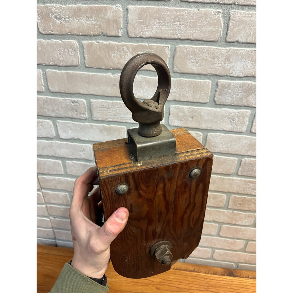 Antique Vintage Large Wooden 13.5" Hay Trolley Farm Rope Pulley