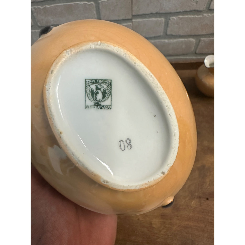 Vintage 1930s Phoenix China Creamer & Sugar Bowl Set Peach Lusterware