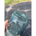 Vintage Ball Script Mason Jar Bubbly Quart Crude Glass Aqua Blue