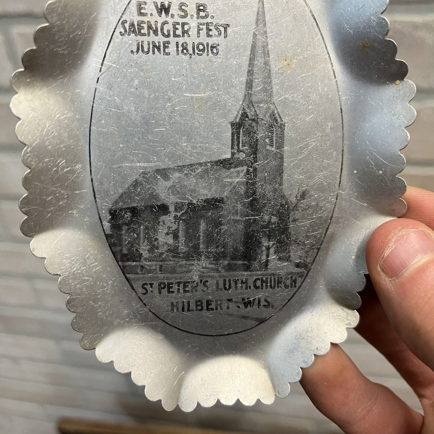 Vintage 1916 St Peters Lutheran Chruch Hilbert Wus Saenger Fest Advertising Tray