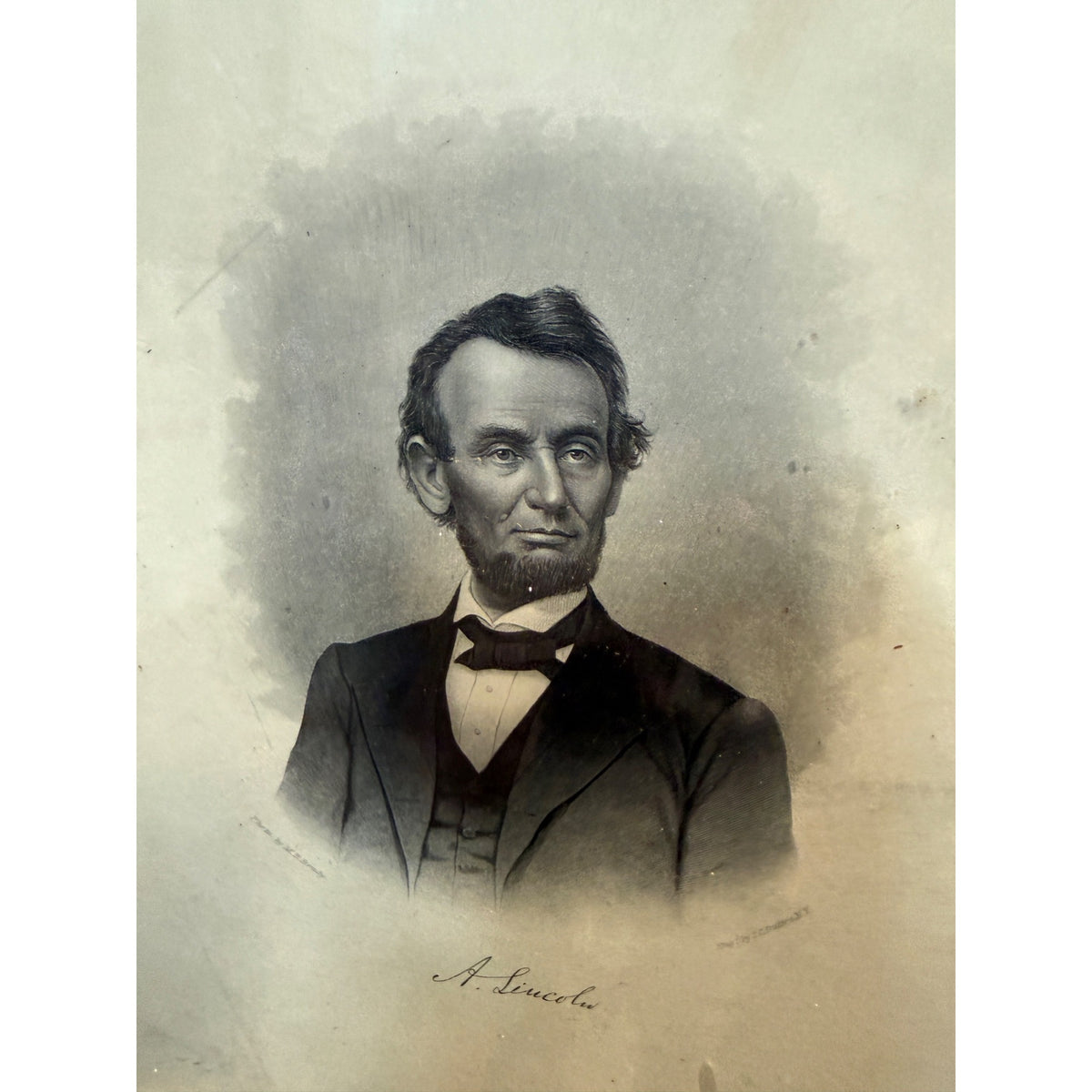 Antique Engraving Abraham Lincoln by M. Brady Photo C. Buttre Engraved Framed 1800s