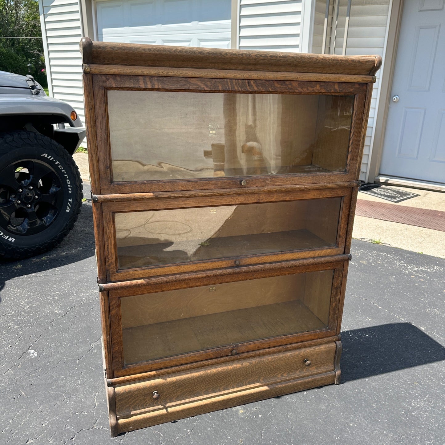 Vintage 3-Stack Macey Wooden Lawyer Barrister Bookcase Shelf w/ Glass Doors