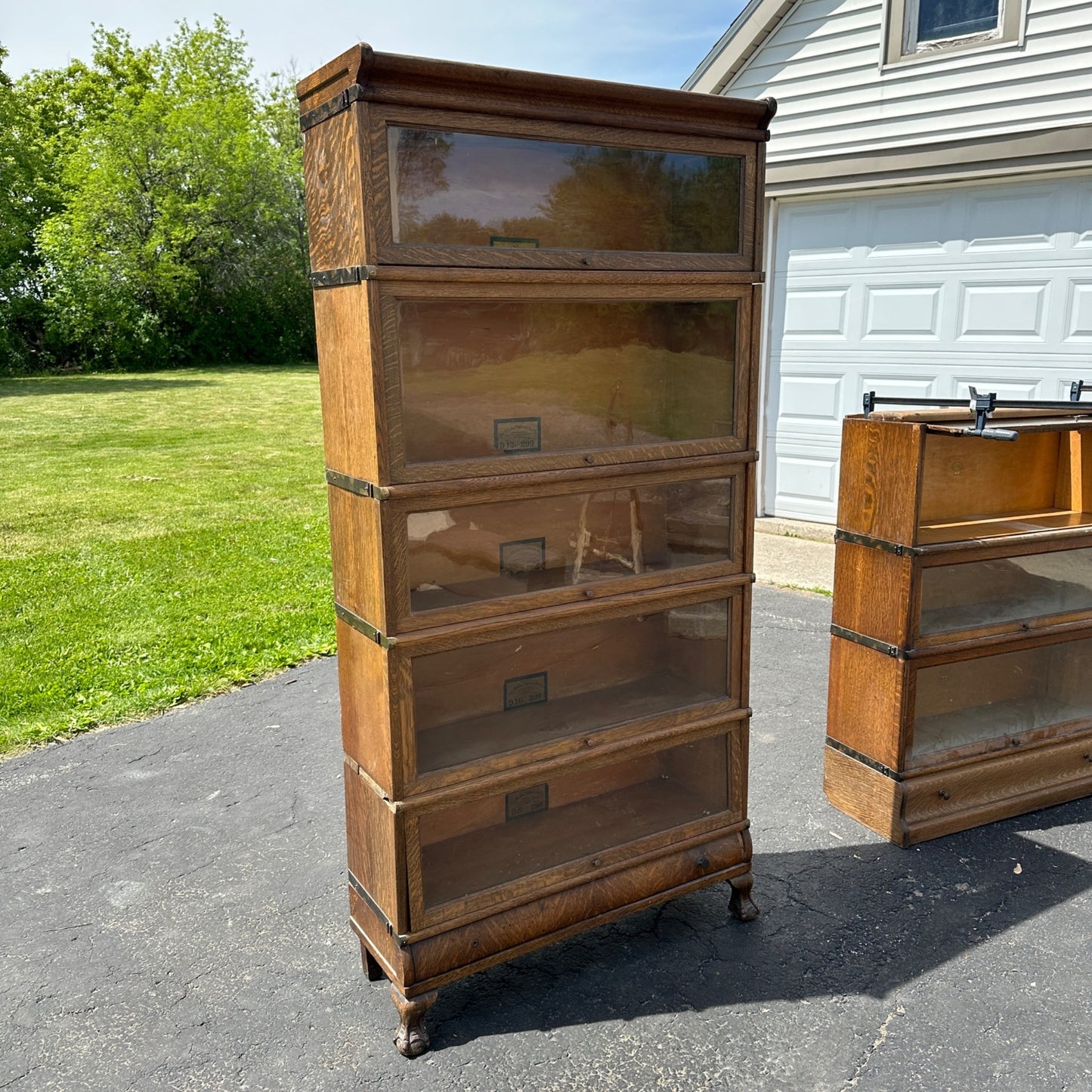 Antique Wooden Oak Globe-Wernicke 5-Stack Lawyer's Barrister Book shelf Cabinet