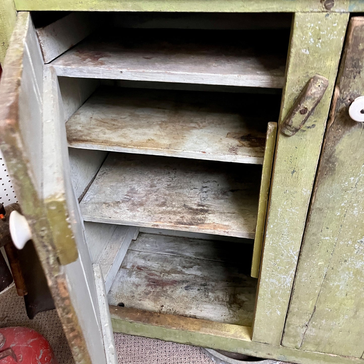 Antique Primitive Green Apple Tall Wooden Jelly Cabinet Pantry Cupboard