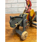 Vintage 1950s Wooden Toy Windup Jockey on Horse Clockwork Made in Japan
