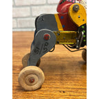 Vintage 1950s Wooden Toy Windup Jockey on Horse Clockwork Made in Japan