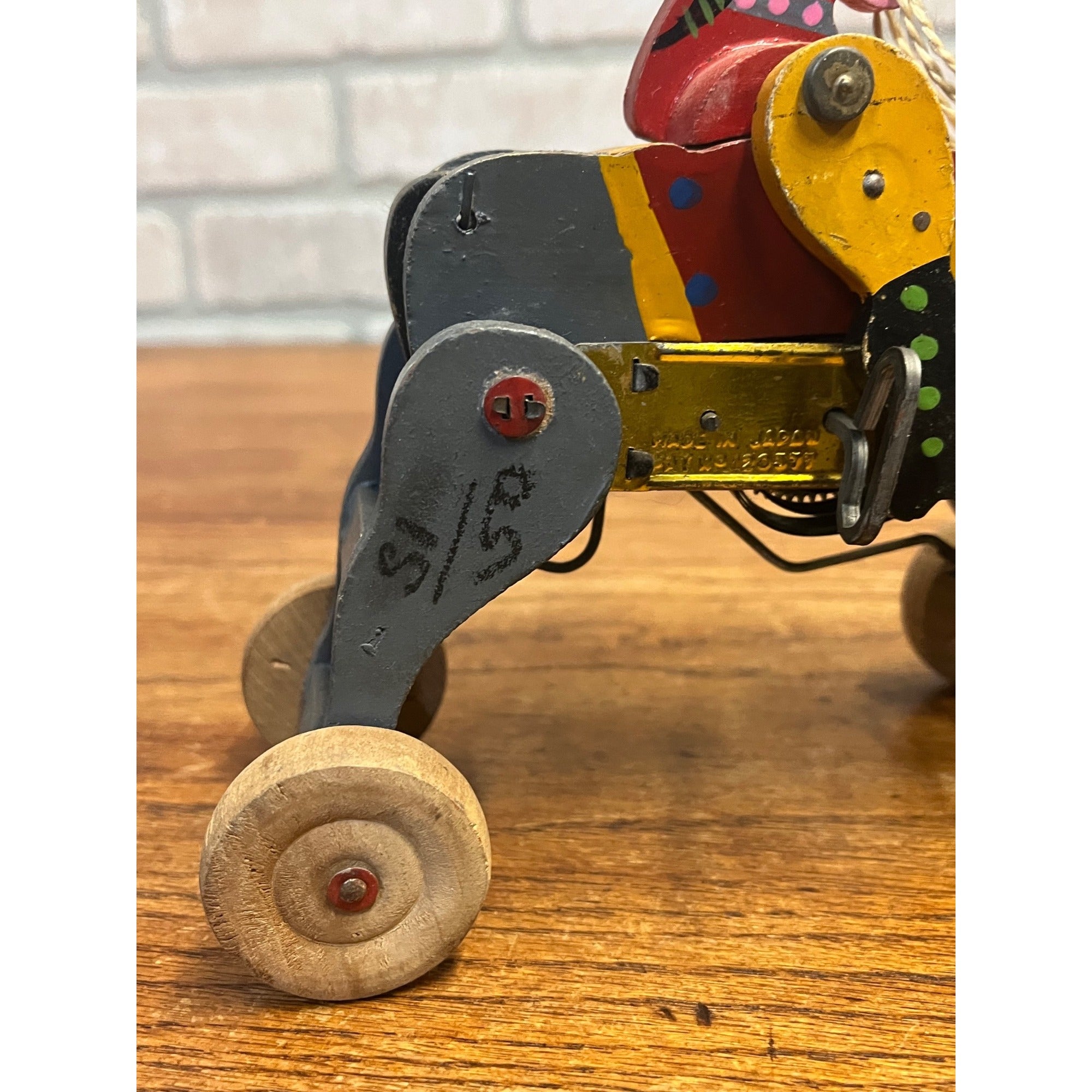 Vintage 1950s Wooden Toy Windup Jockey on Horse Clockwork Made in Japan