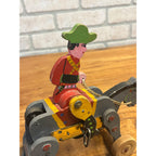 Vintage 1950s Wooden Toy Windup Jockey on Horse Clockwork Made in Japan