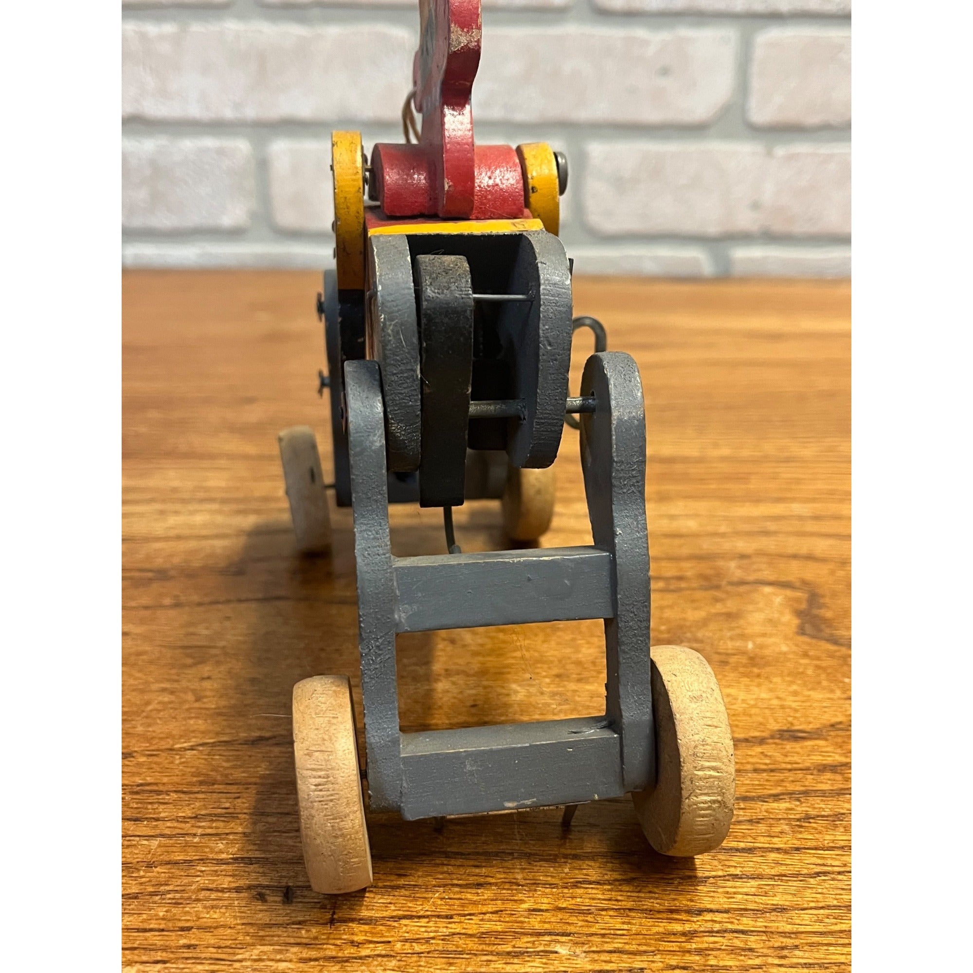 Vintage 1950s Wooden Toy Windup Jockey on Horse Clockwork Made in Japan