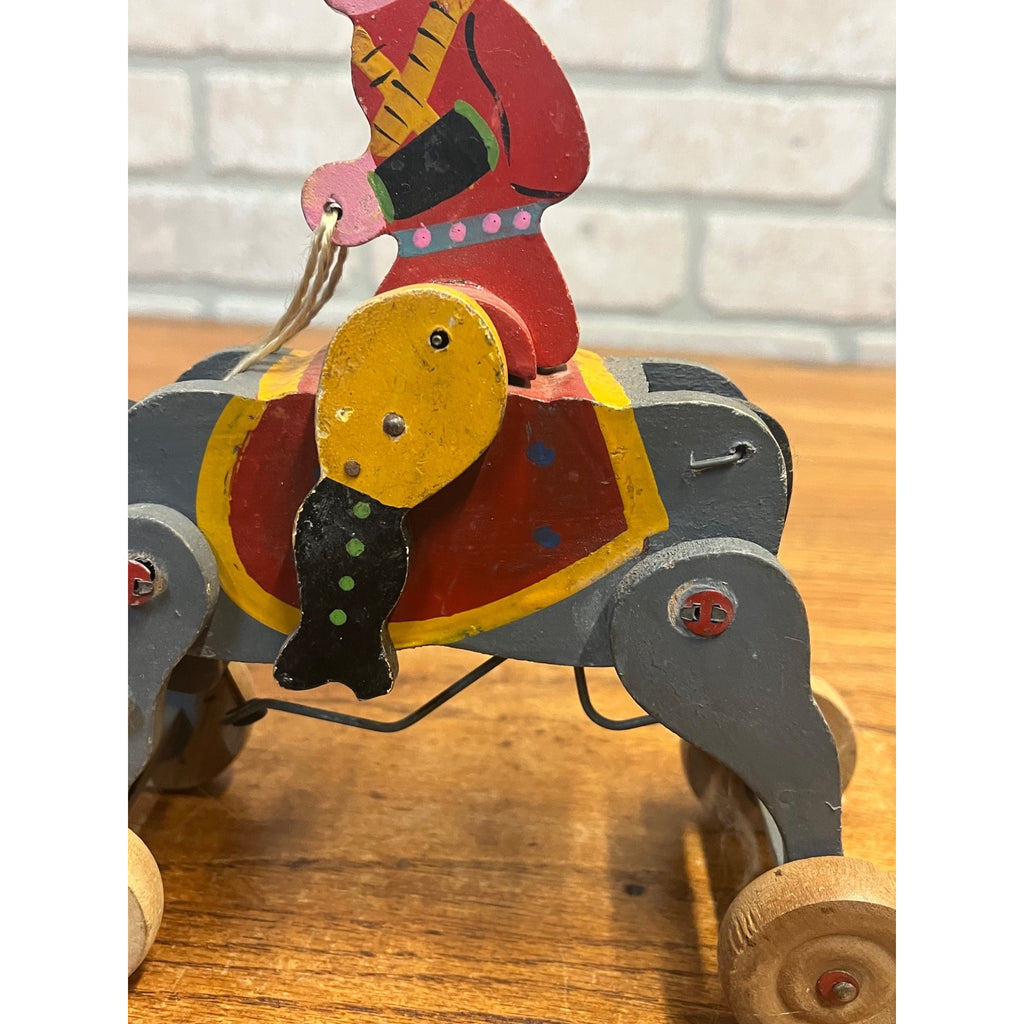Vintage 1950s Wooden Toy Windup Jockey on Horse Clockwork Made in Japan
