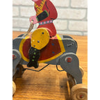 Vintage 1950s Wooden Toy Windup Jockey on Horse Clockwork Made in Japan