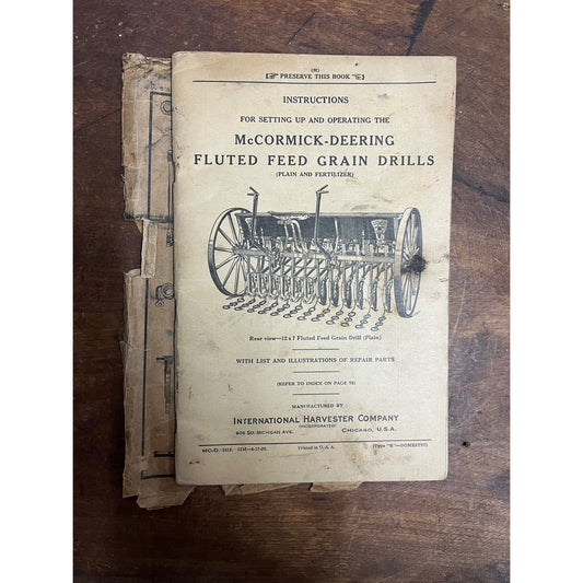 Vtg 1929 McCormick Deering Fluted Feed Grain Drills Instructions Booklet