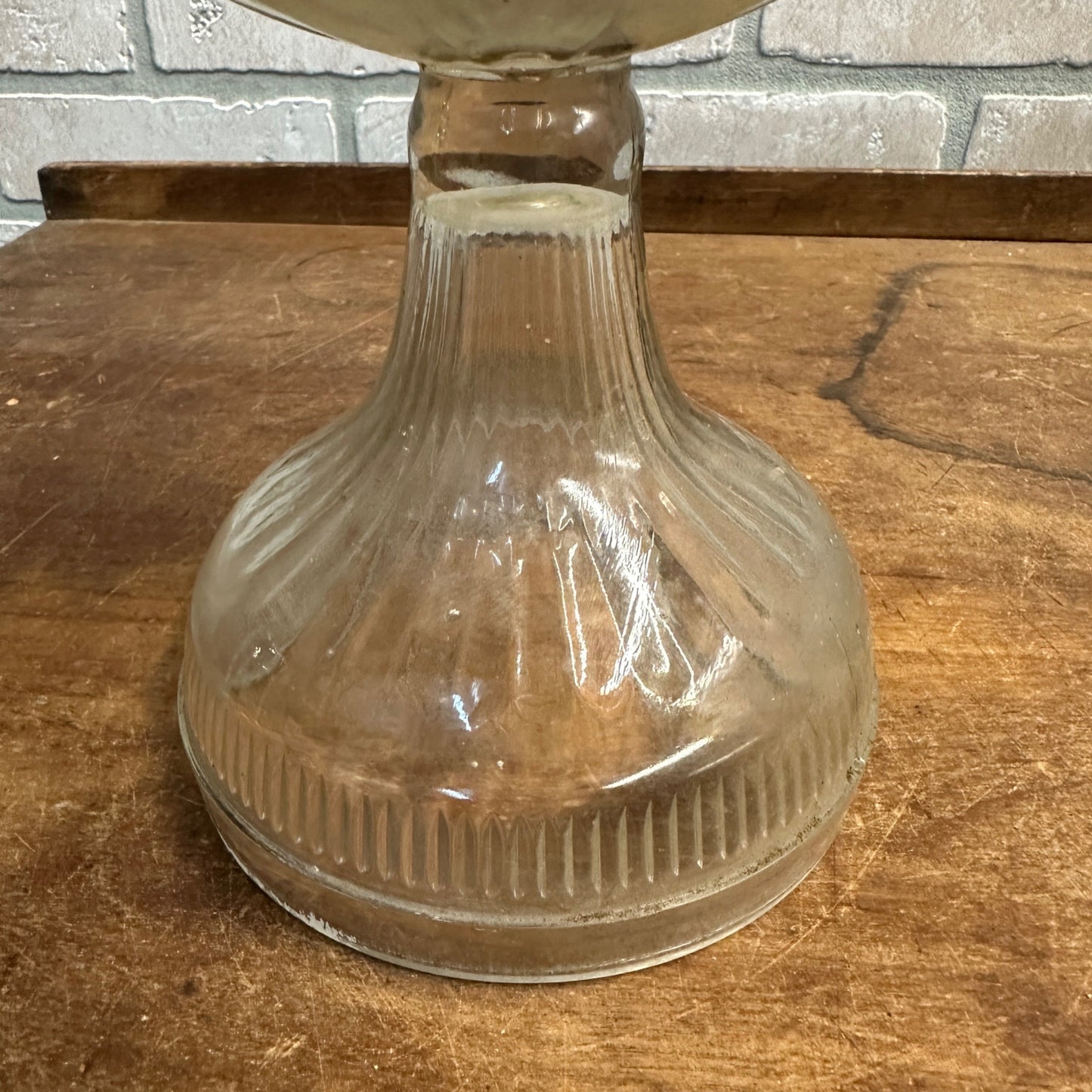 Antique Early Pressed Glass EAPG Pedestal Base Oil Lamp 12-Sided + Burner