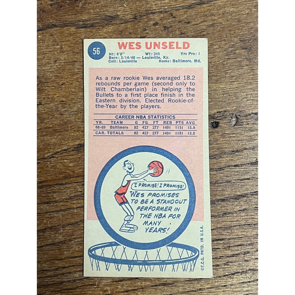 1969-70 Topps Basketball #56 Wes Unseld Baltimore Bullets Rookie RC HOF