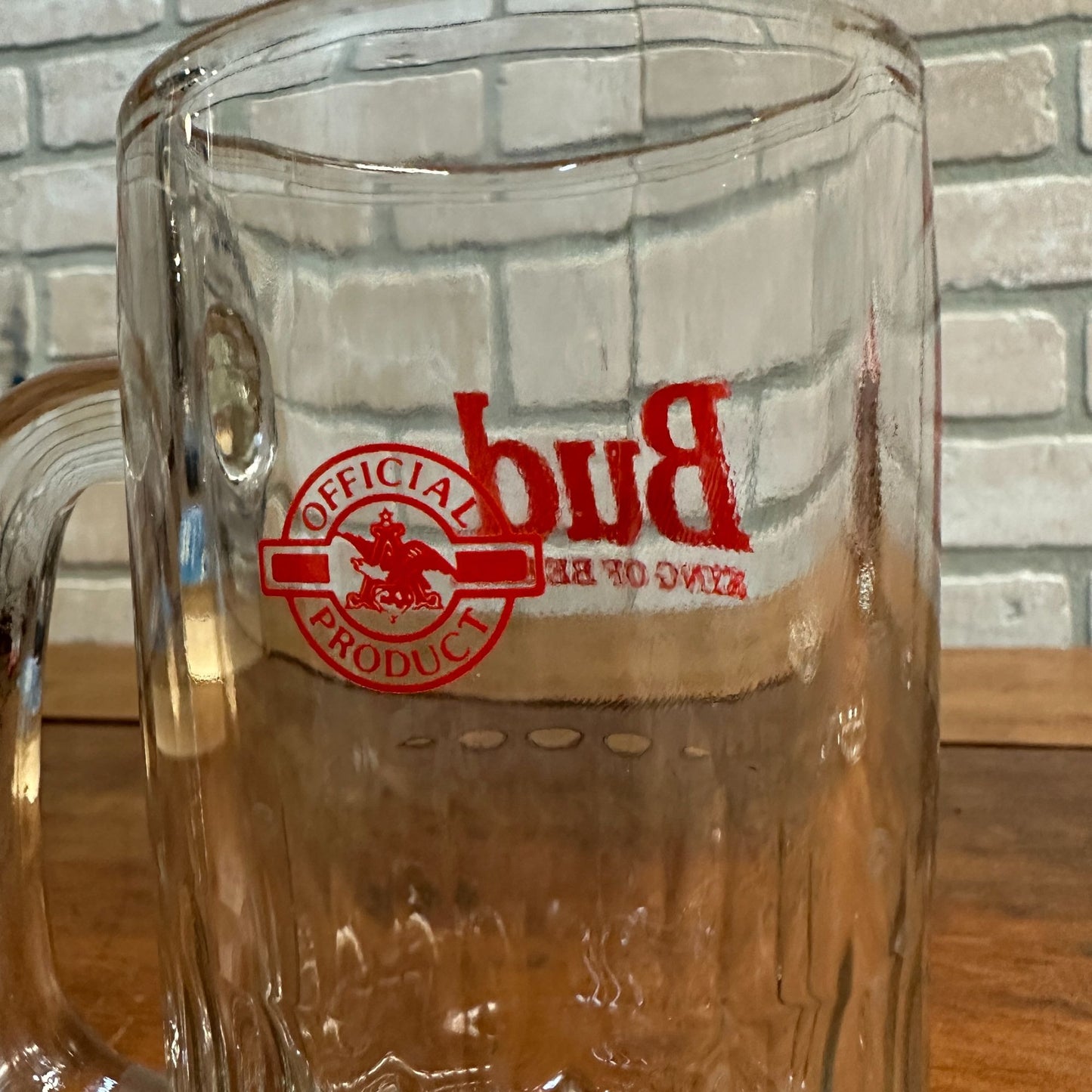 Vintage 1970s Bud King of Beers Budweiser Red Block Text Heavy Glass Mug