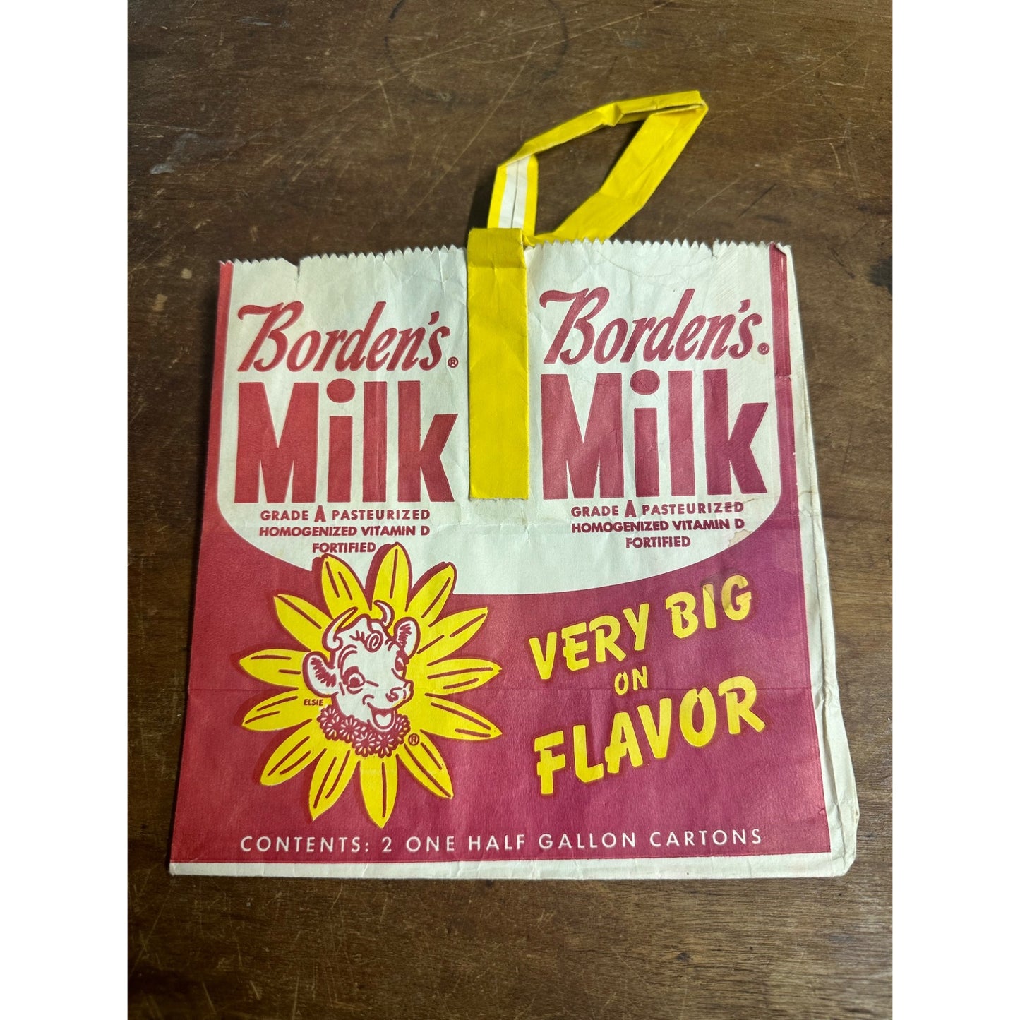 Vintage Borden's Milk Half Gallon Carton Paper Bag Advertising Carrier Elsie