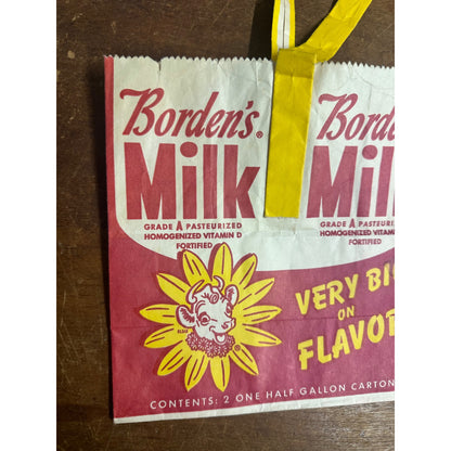 Vintage Borden's Milk Half Gallon Carton Paper Bag Advertising Carrier Elsie