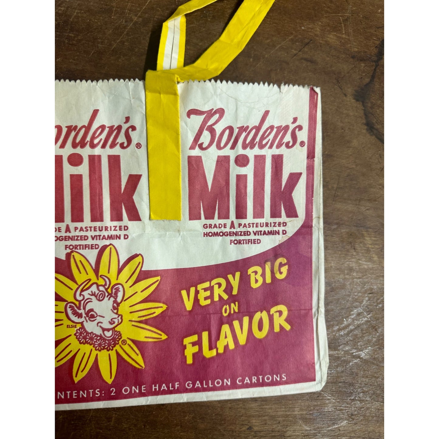 Vintage Borden's Milk Half Gallon Carton Paper Bag Advertising Carrier Elsie