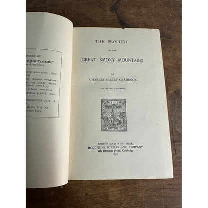 The Prophet of the Great Smoky Mountains by Charles Egbert Craddock 1892 HC Book