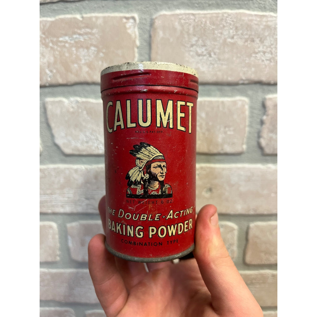 Vintage 1920s Calumet Baking Powder Indian Chief Advertising Tin Can Country Store
