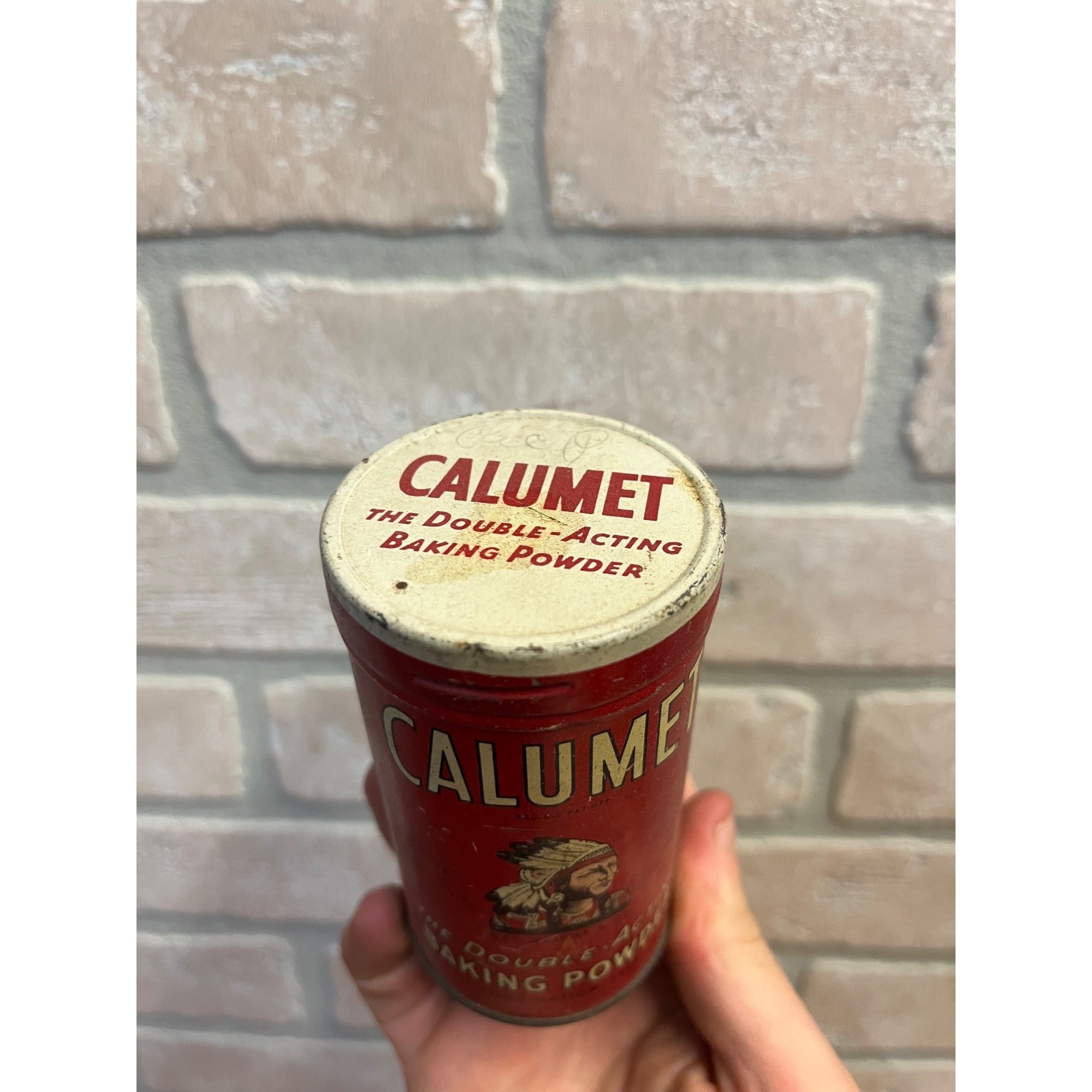 Vintage 1920s Calumet Baking Powder Indian Chief Advertising Tin Can Country Store