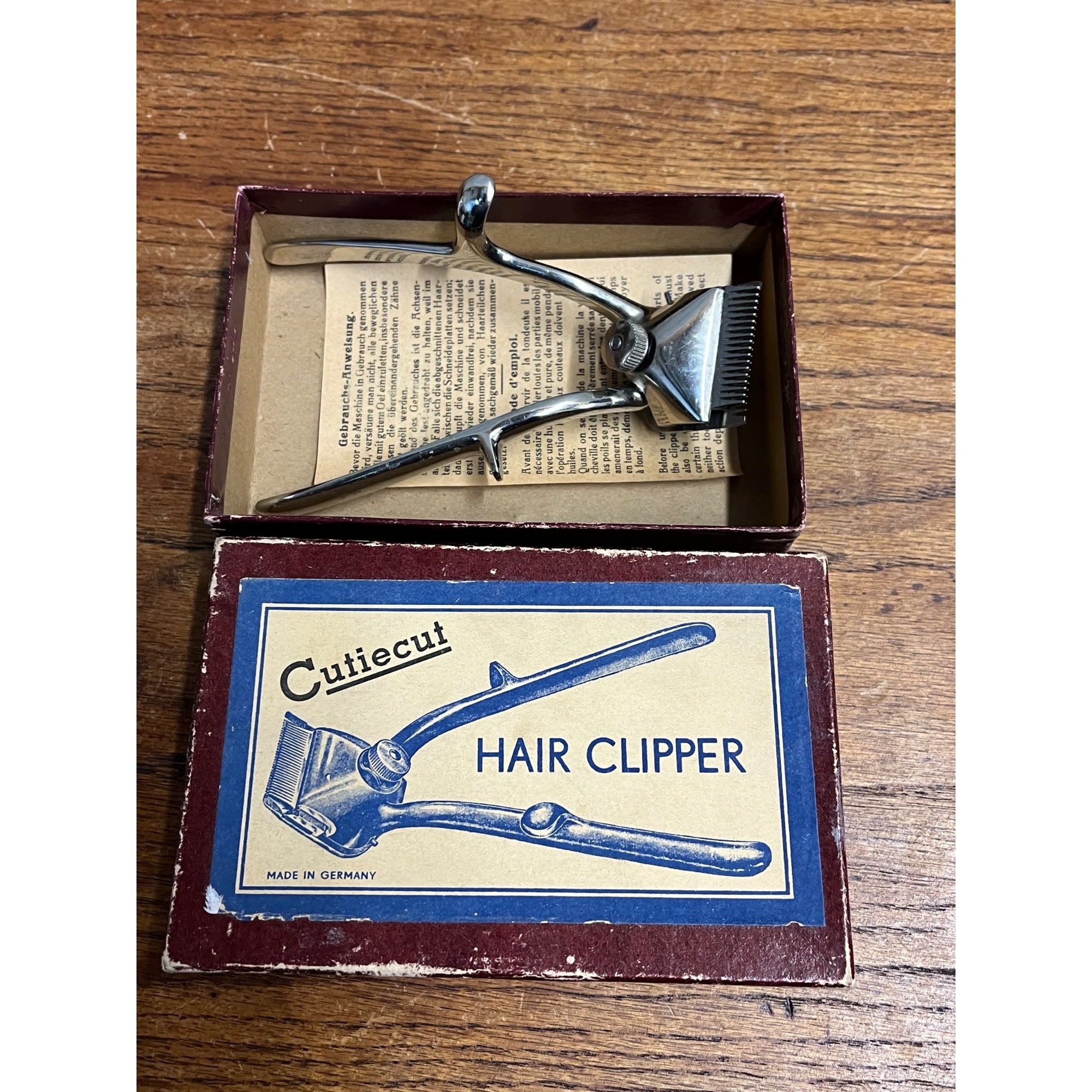 Vintage 1930s Cutiecut Hair Clipper Barber Hand Held w/ Original Box - Germany