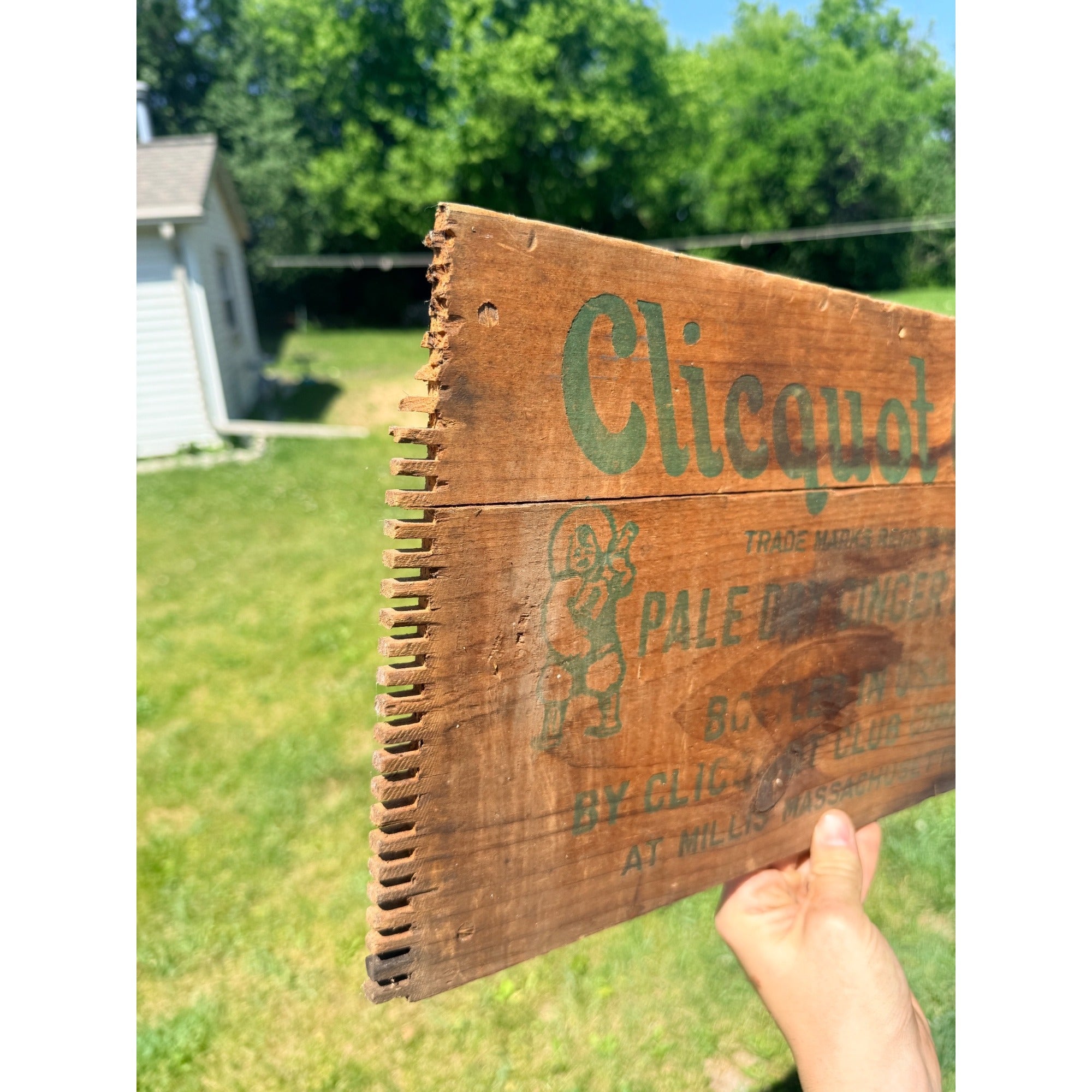 Vintage Clicquot Club Ginger Ale Soda Advertising Wood Crate Panel Sign