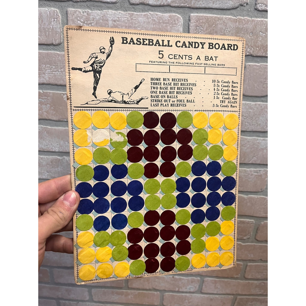 Baseball Candy Bar Game Board 5 Cents A Bat E. P. Fargusson Novelty Sales Co.