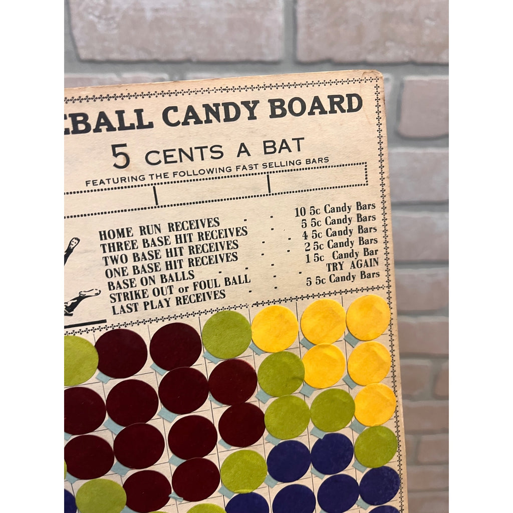 Baseball Candy Bar Game Board 5 Cents A Bat E. P. Fargusson Novelty Sales Co.