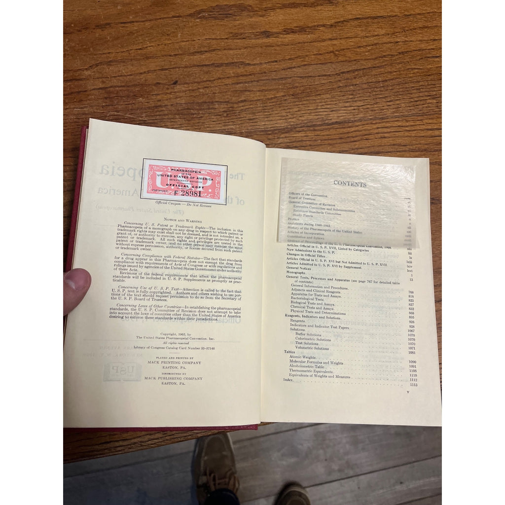 1965 Pharmacopeia of United States 17th Revision Pharmacy Hardcover