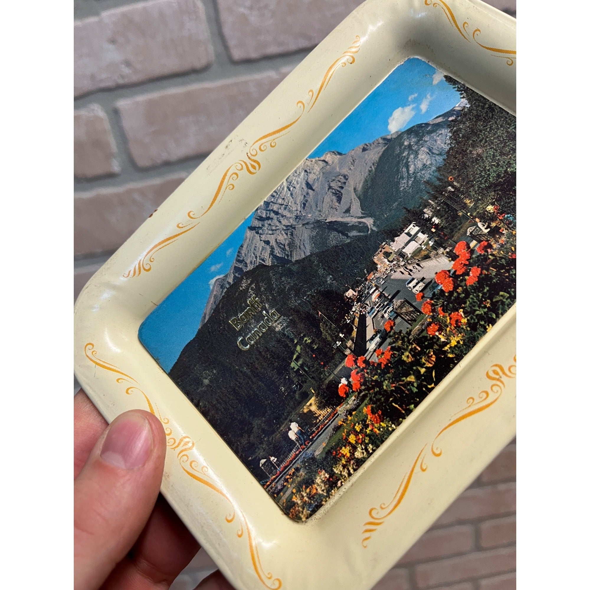 Vintage 1960s Banff Canada Souvenir Tin Metal Trinket Tray Ashtray National Park