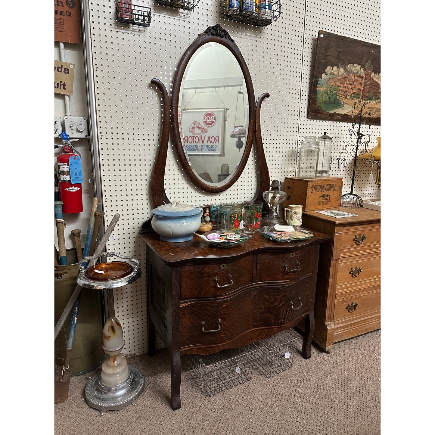 Antique Oak Dresser W/ Mirror Back - Needs Refinish Work