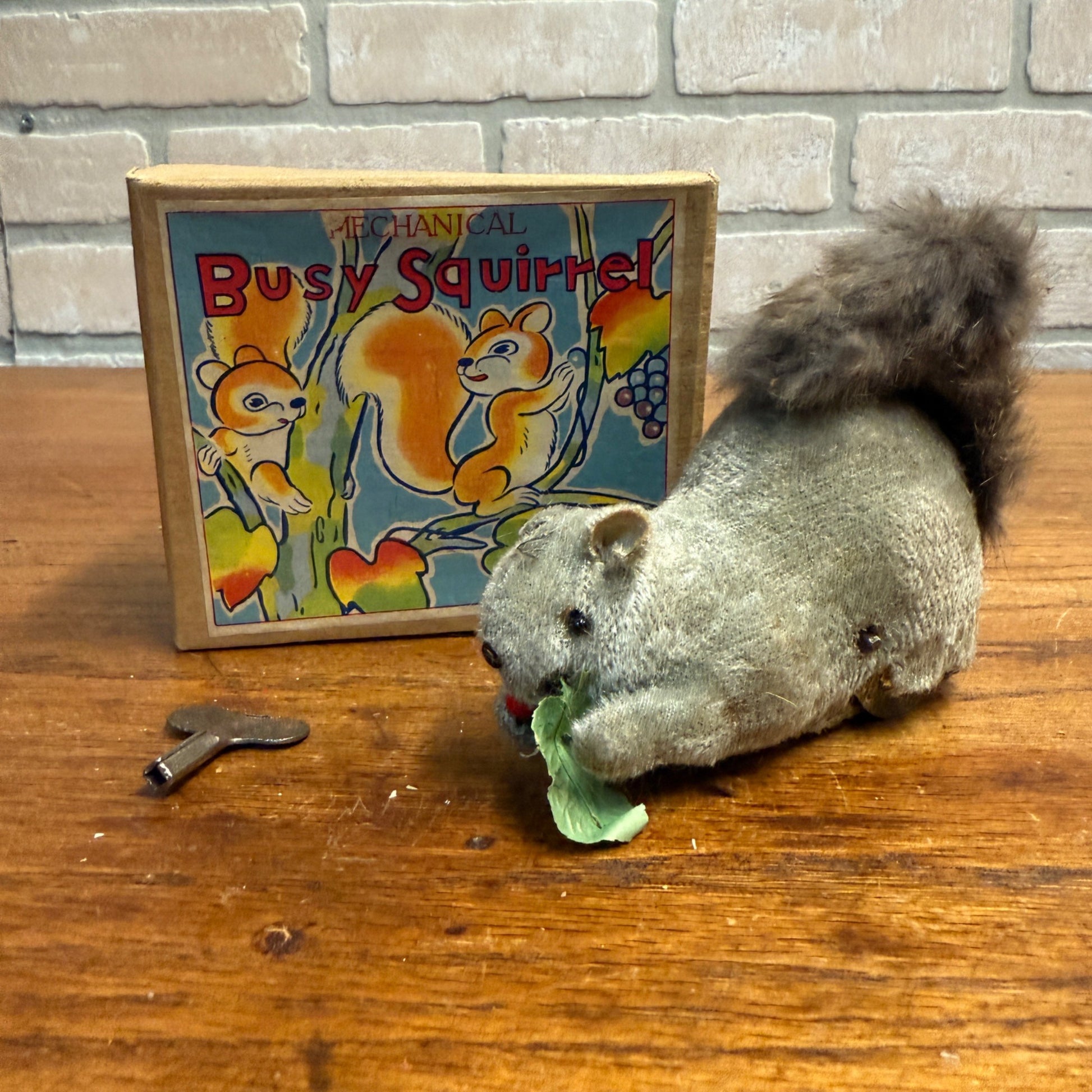 Vintage Alps Mechanical Windup Toy Busy Squirrel with Box Japan