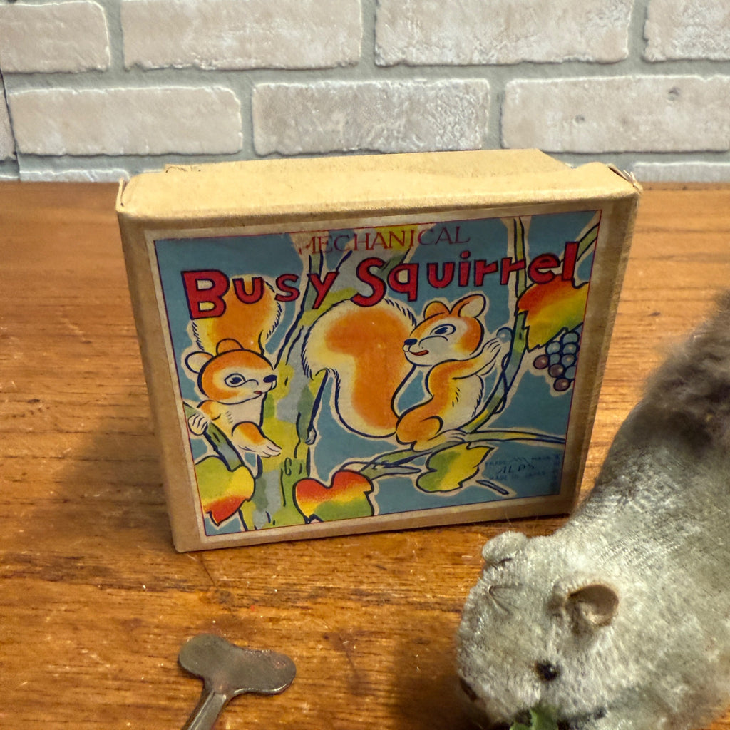 Vintage Alps Mechanical Windup Toy Busy Squirrel with Box Japan