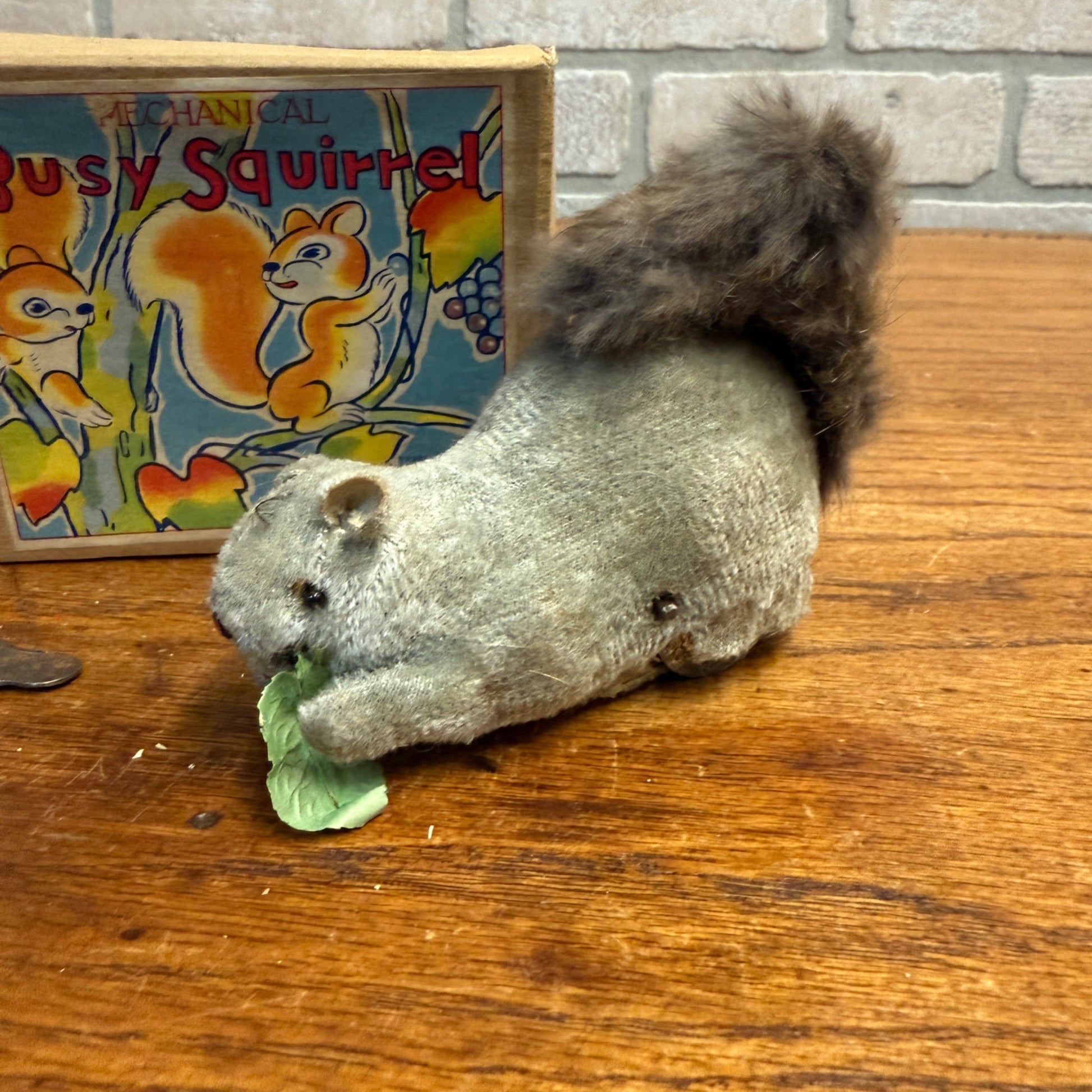 Vintage Alps Mechanical Windup Toy Busy Squirrel with Box Japan