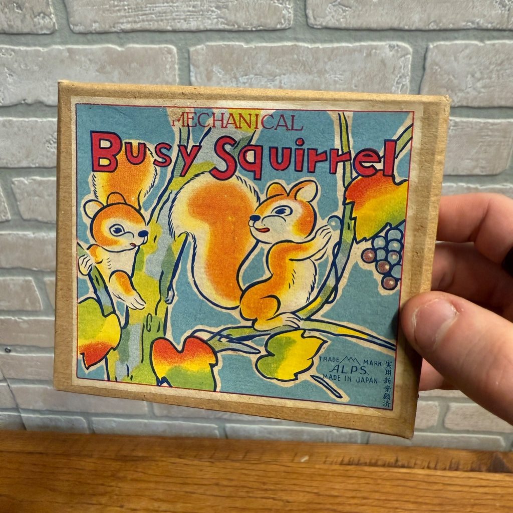 Vintage Alps Mechanical Windup Toy Busy Squirrel with Box Japan