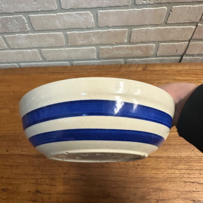 Vintage Stoneware Roseville Ohio Salad Bowl 25oz Blue Striped