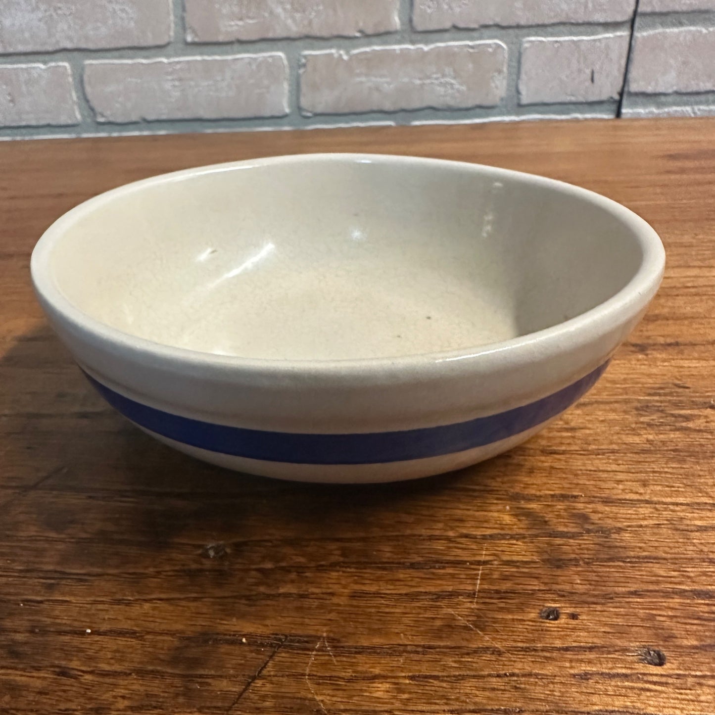 Vintage Stoneware Roseville Ohio Salad Bowl 25oz Blue Striped