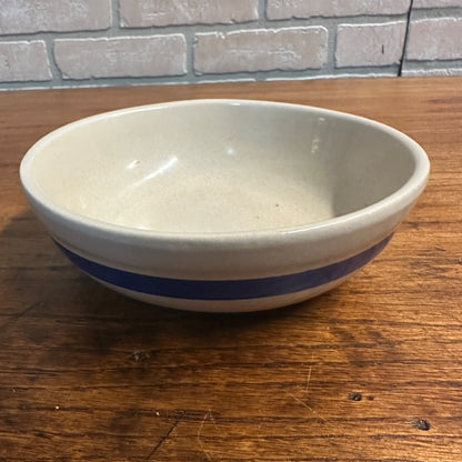 Vintage Stoneware Roseville Ohio Salad Bowl 25oz Blue Striped