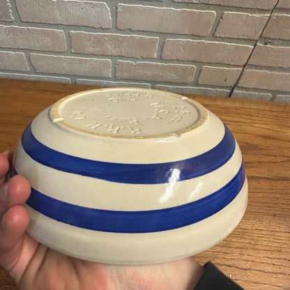 Vintage Stoneware Roseville Ohio Salad Bowl 25oz Blue Striped