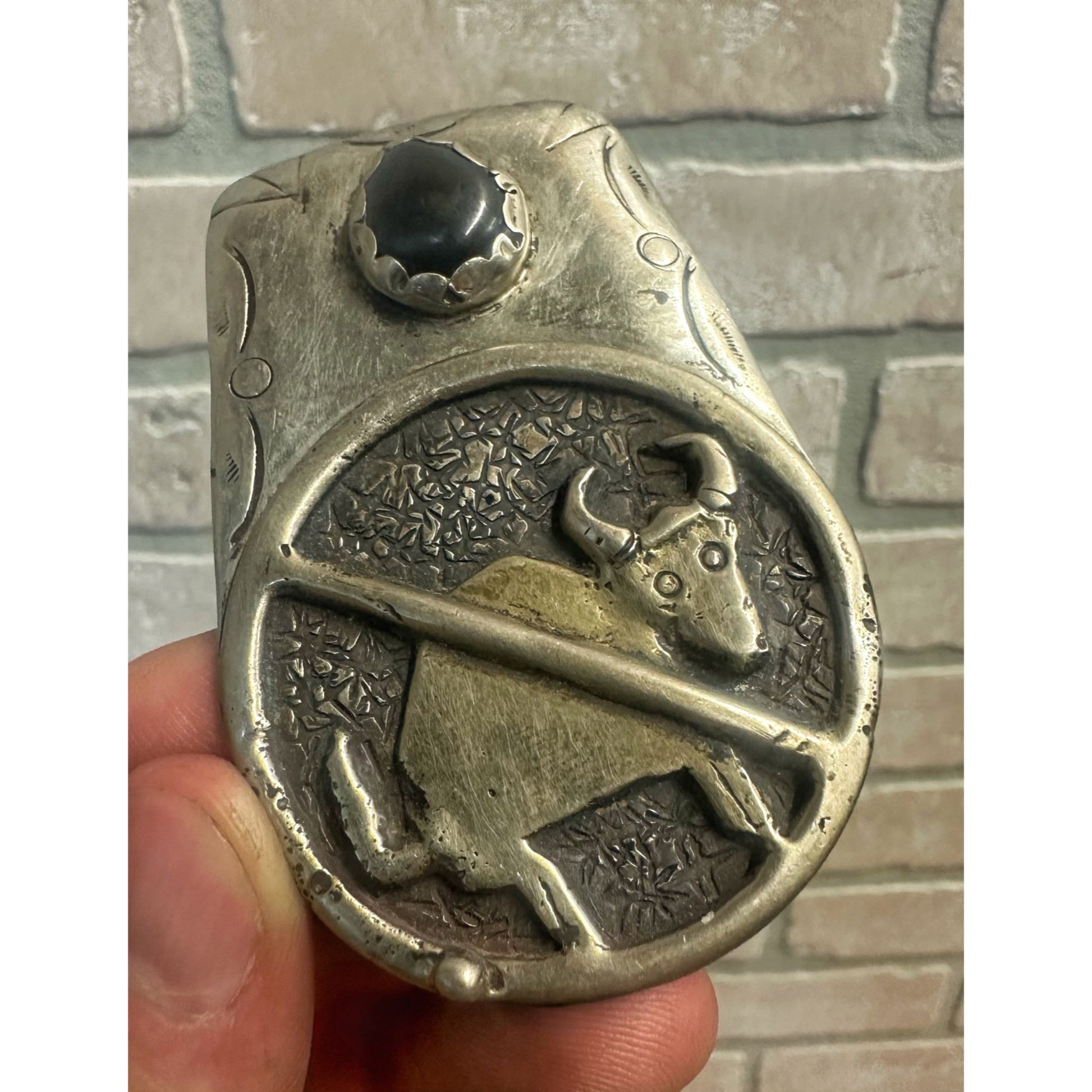 Original Superb Navajo "No Bull" Sterling Silver Bolo Tie Black Oynx Signed