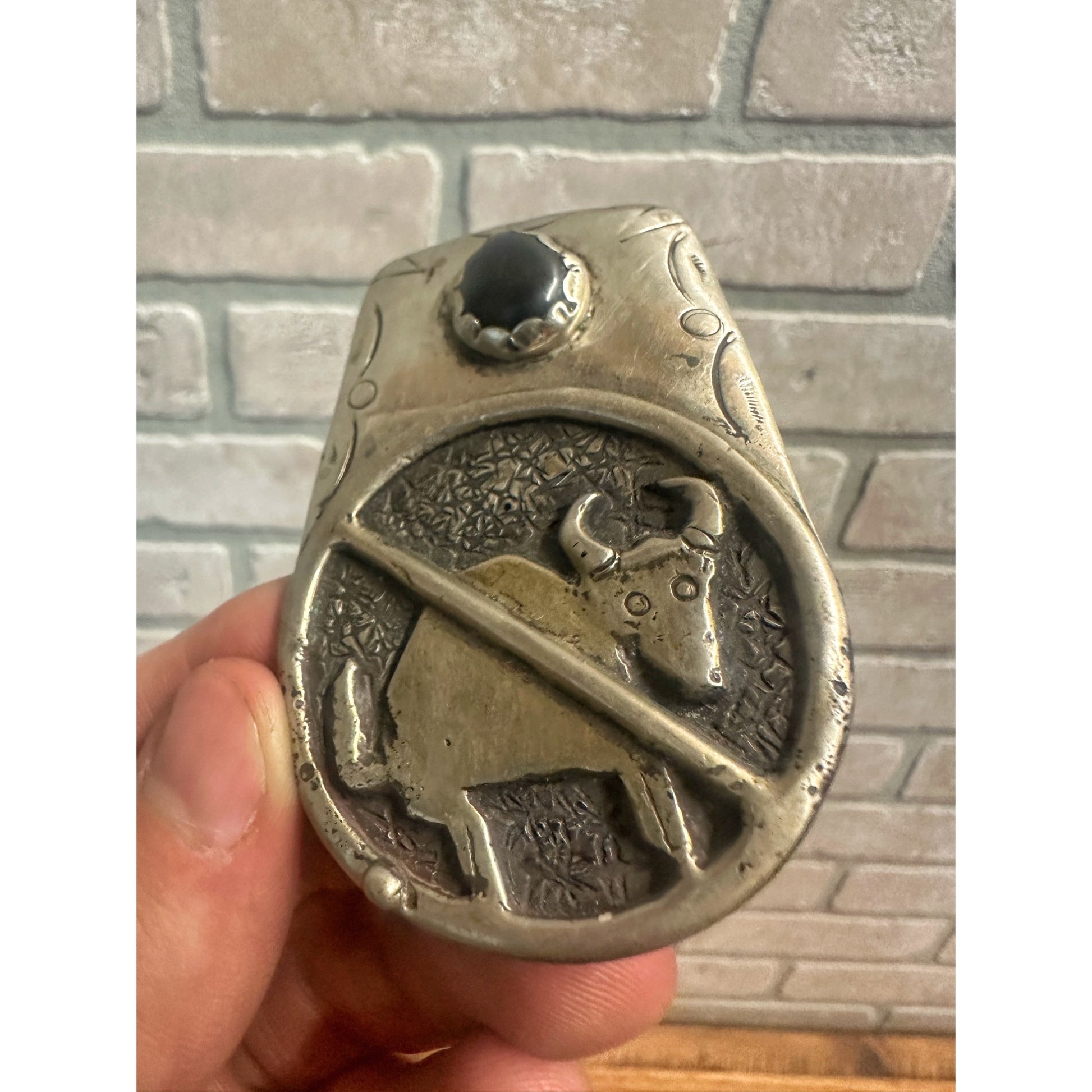 Original Superb Navajo "No Bull" Sterling Silver Bolo Tie Black Oynx Signed