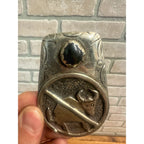 Original Superb Navajo "No Bull" Sterling Silver Bolo Tie Black Oynx Signed