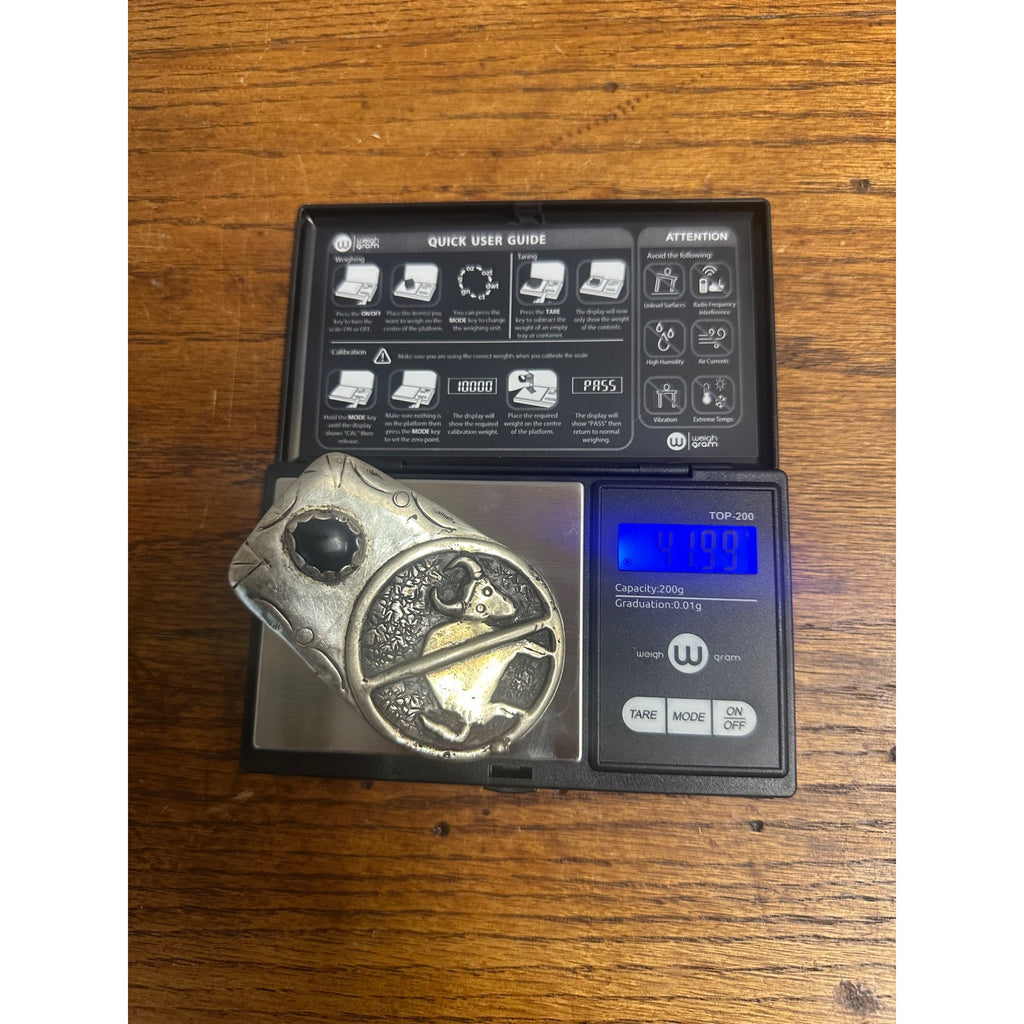 Original Superb Navajo "No Bull" Sterling Silver Bolo Tie Black Oynx Signed