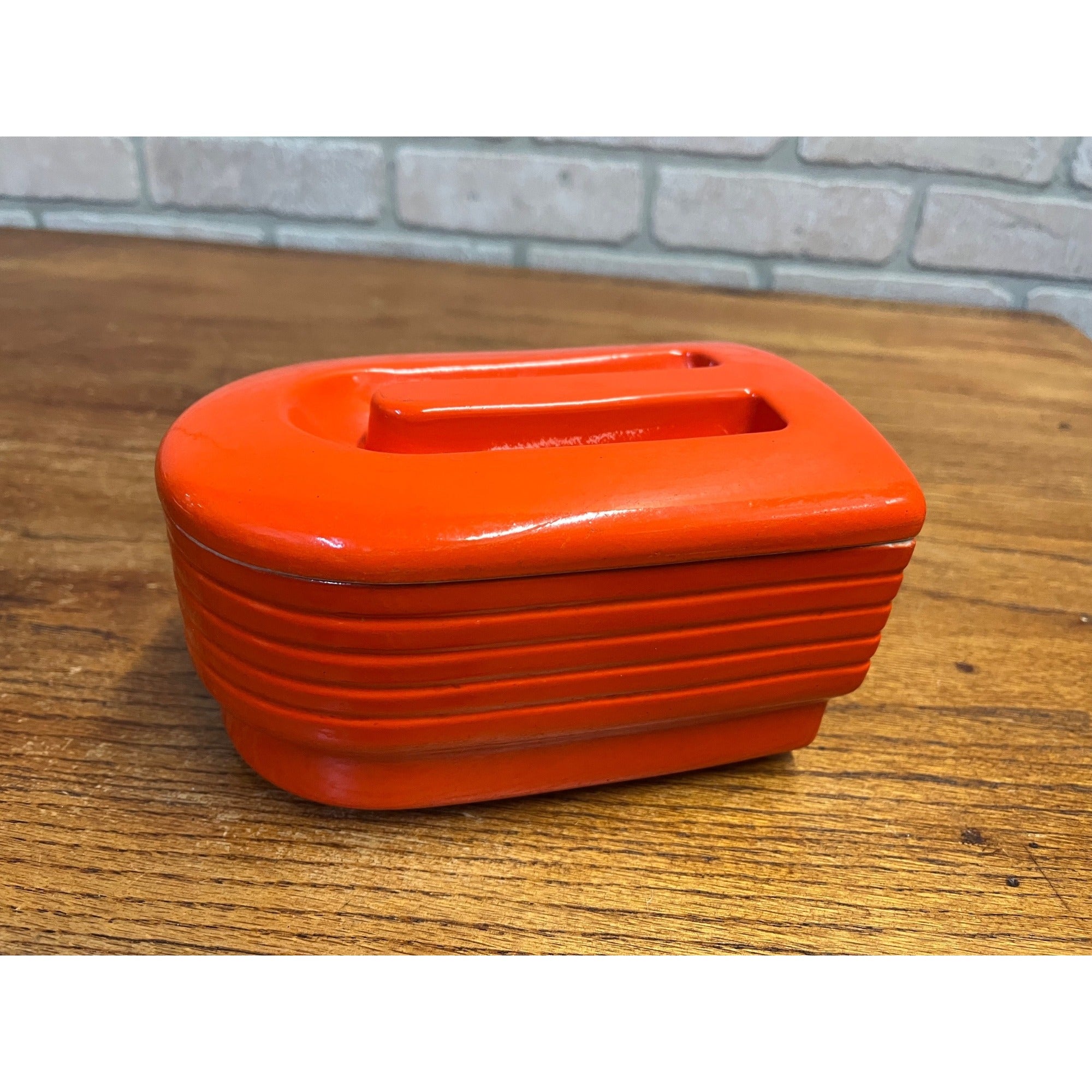 Vintage Hall China Westinghouse Refrigerator Orange Ceramic Covered Dish W/Lid