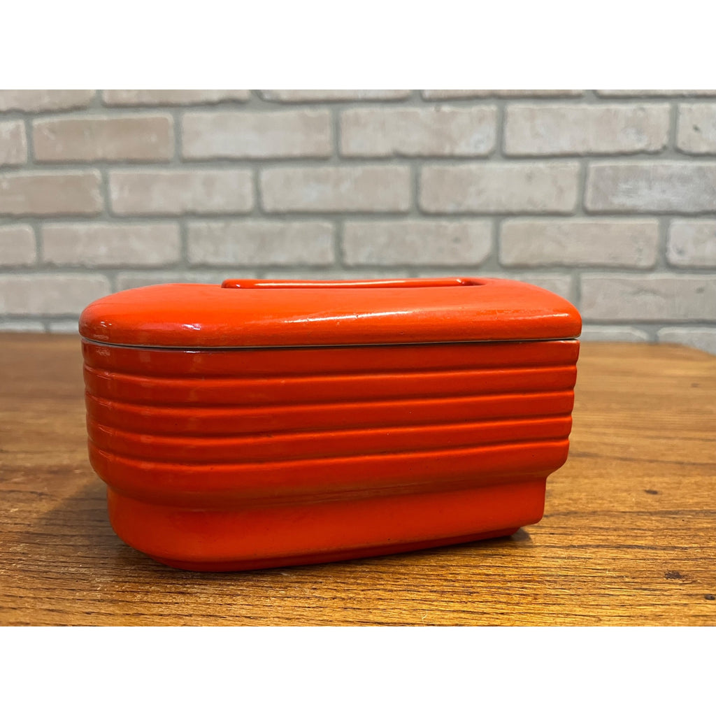 Vintage Hall China Westinghouse Refrigerator Orange Ceramic Covered Dish W/Lid