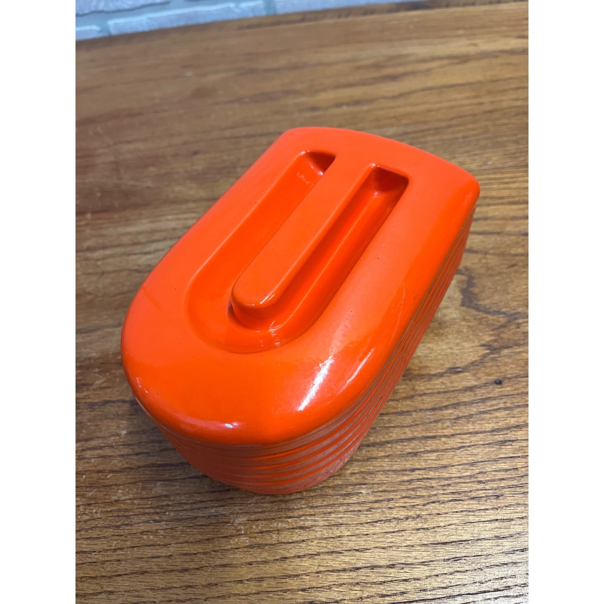 Vintage Hall China Westinghouse Refrigerator Orange Ceramic Covered Dish W/Lid