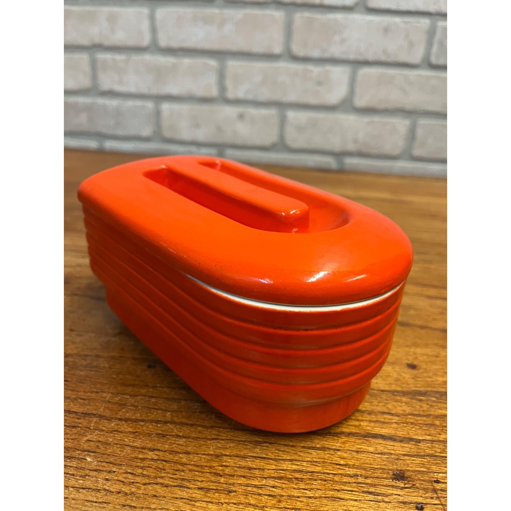 Vintage Hall China Westinghouse Refrigerator Orange Ceramic Covered Dish W/Lid