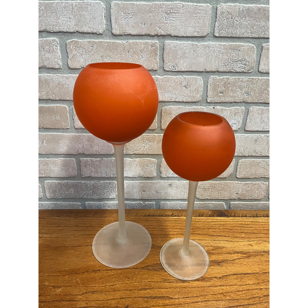 Vintage 1960’s MCM Moretti Rosenthal Netter Satan Red Frosted Glass Vases Murano